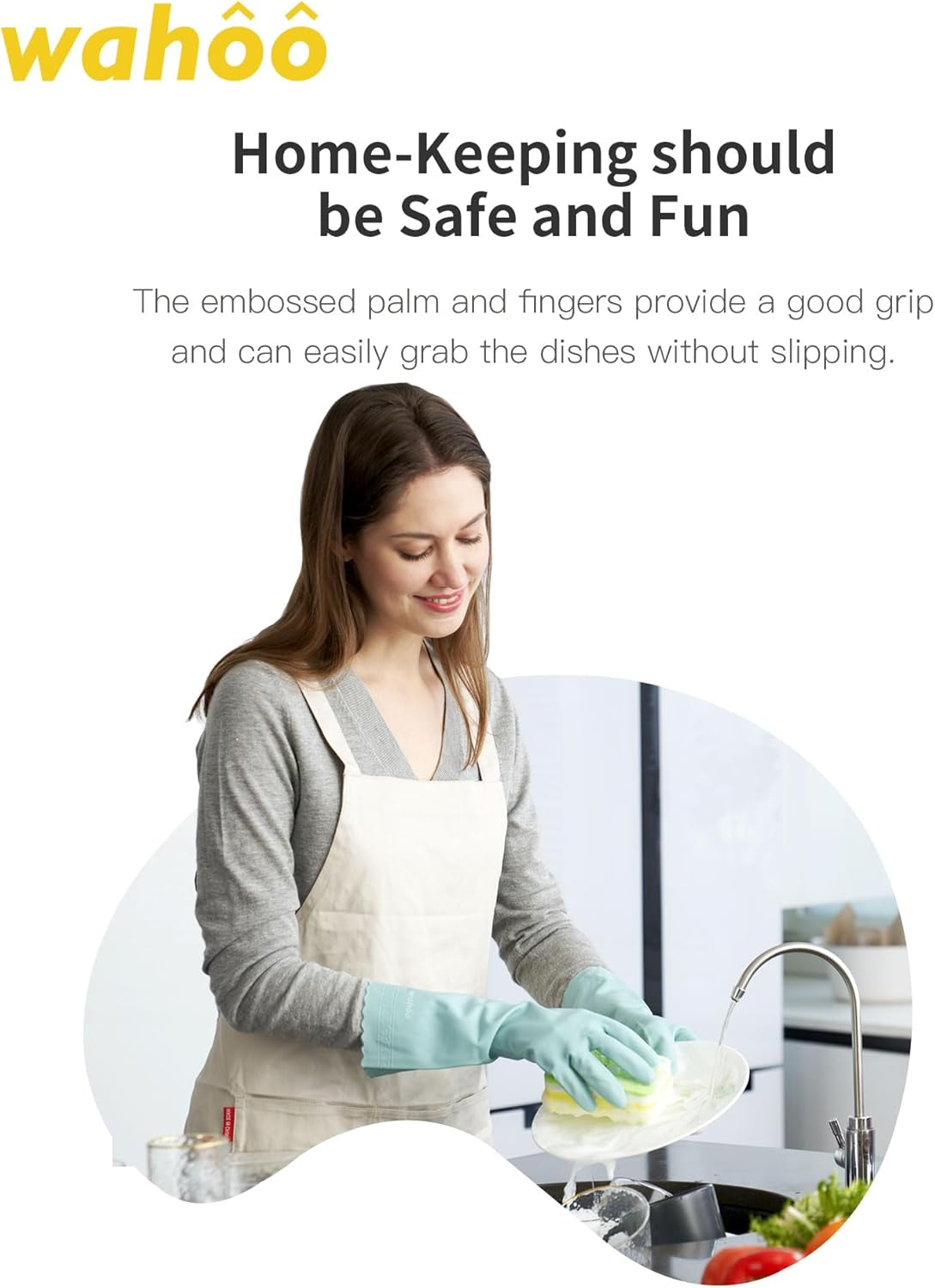 LANON wahoo Skin-Friendly Dishwashing Kitchen Gloves, Reusable